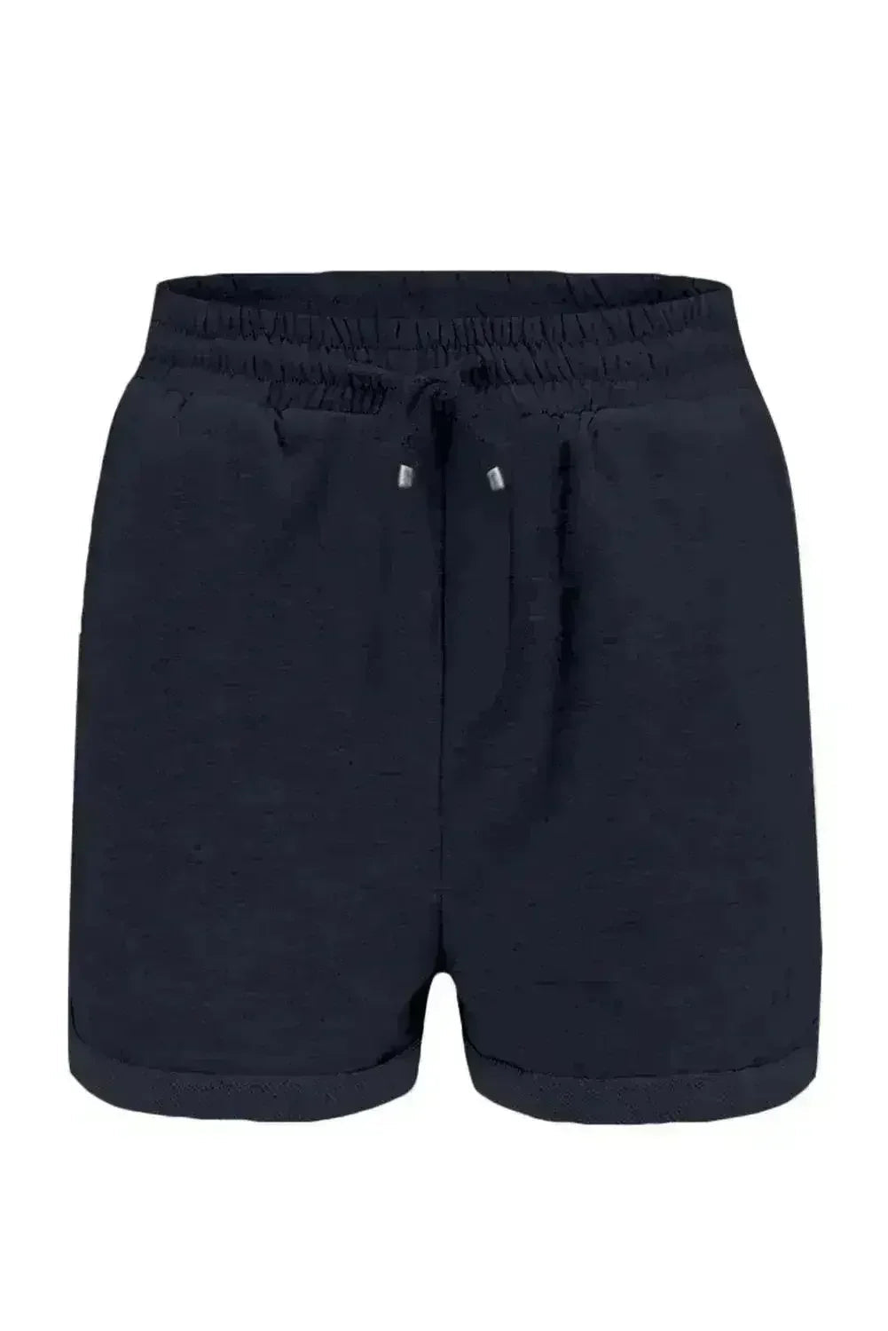 Short de détente femme bleu marine d'été avec lien à la taille, poches latérales et revers.