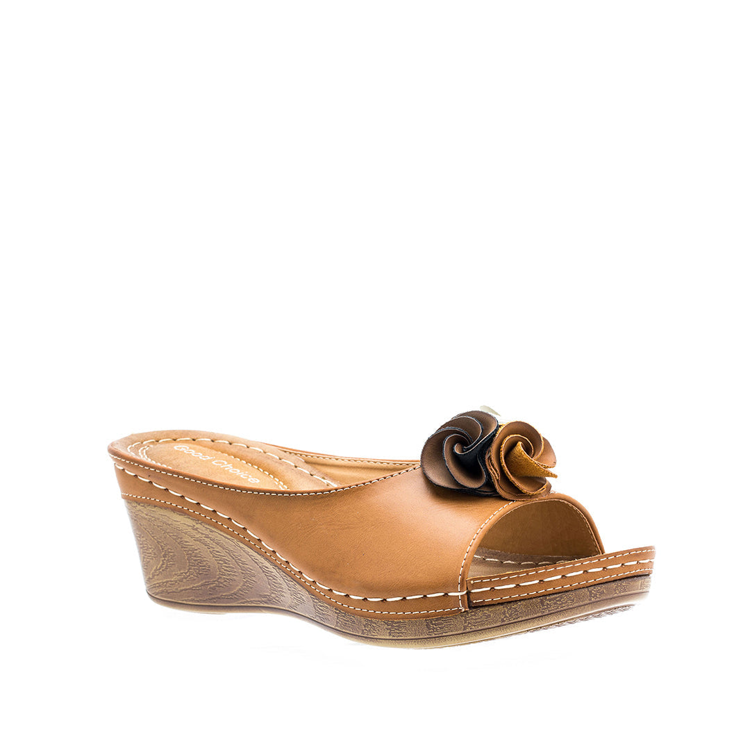 Sandales compensées Sydney couleur camel pour femme