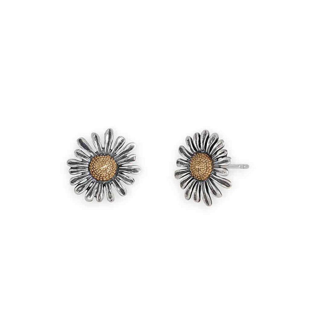 Boucles d'oreilles clous marguerite en métaux mélangés 13x13mm