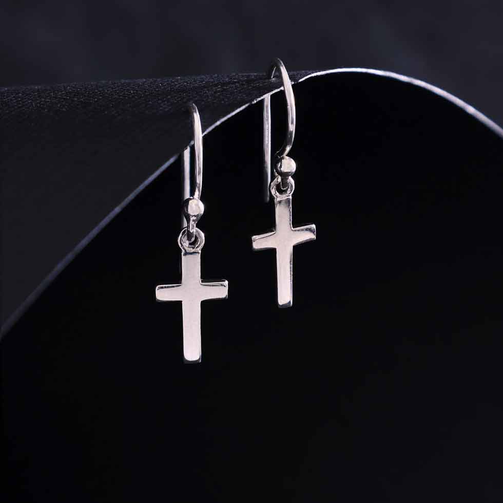 Boucles d'oreilles pendantes croix en argent sterling (25x7mm)