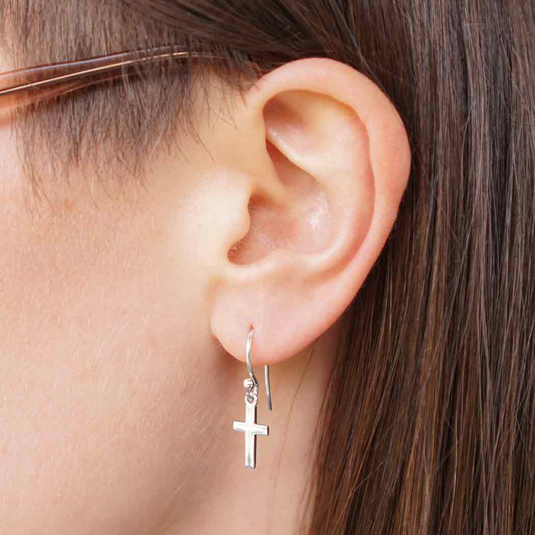 Boucles d'oreilles pendantes croix en argent sterling (25x7mm)