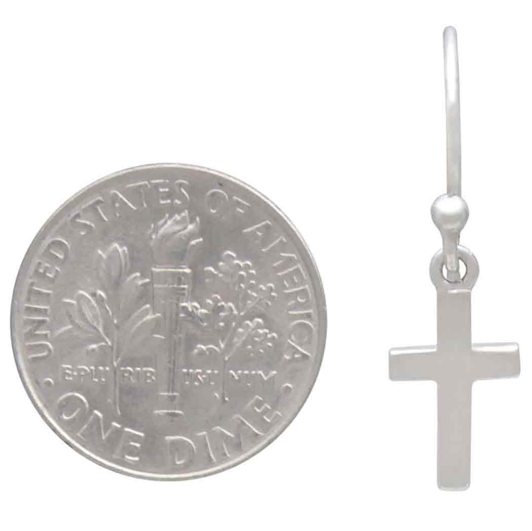 Boucles d'oreilles pendantes croix en argent sterling (25x7mm)