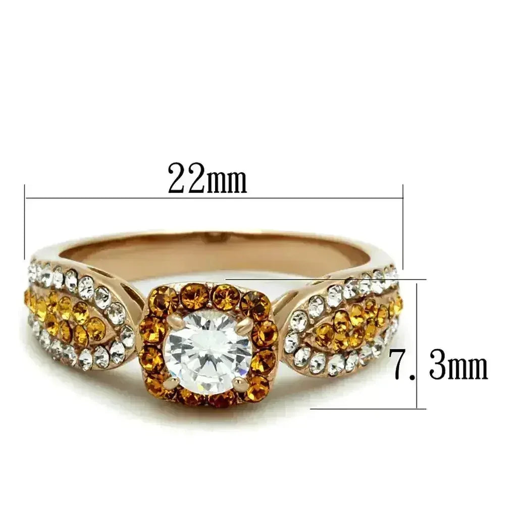 Bague en acier inoxydable or rose - Bijoux solitaires en oxyde de zirconium AAA