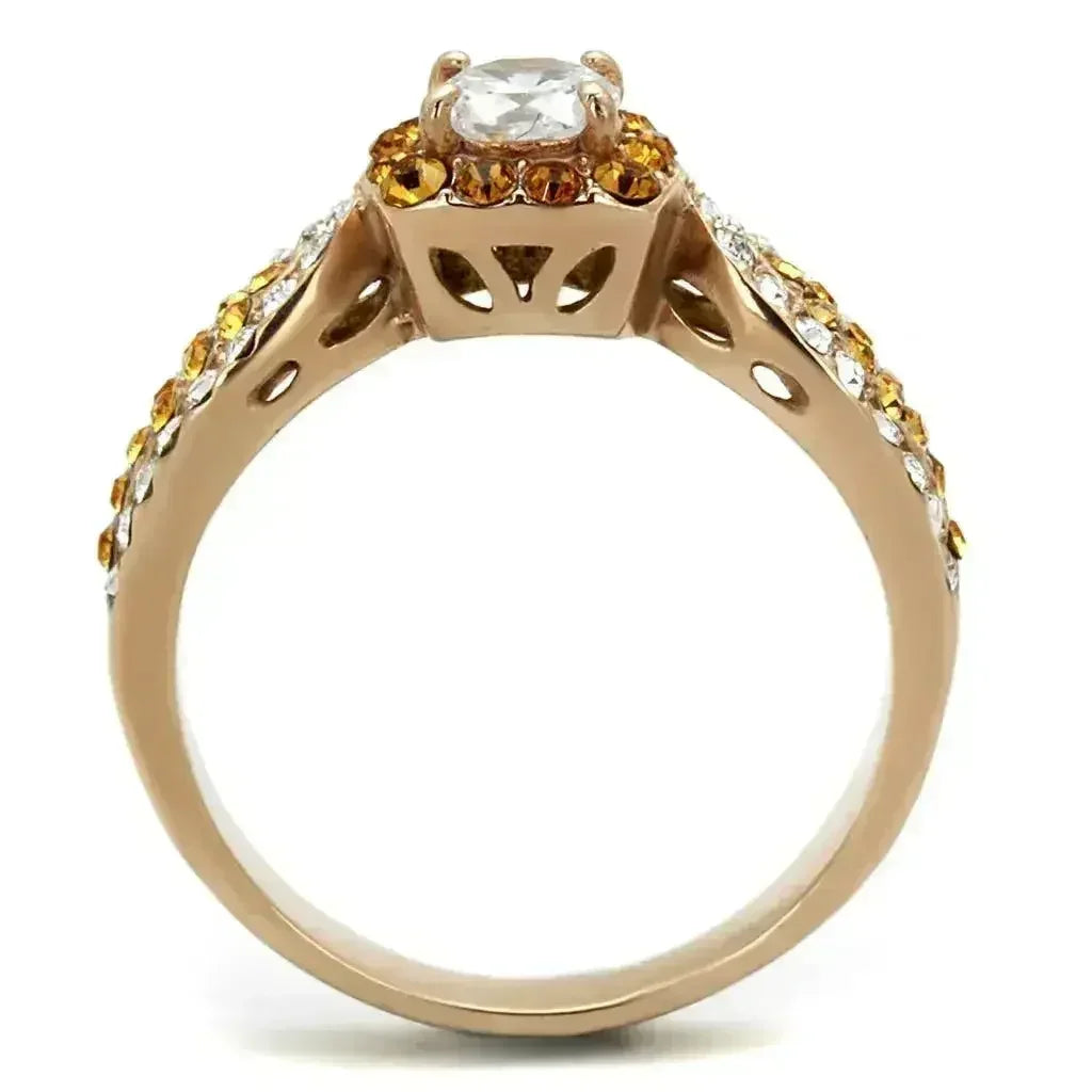 Bague en acier inoxydable or rose - Bijoux solitaires en oxyde de zirconium AAA