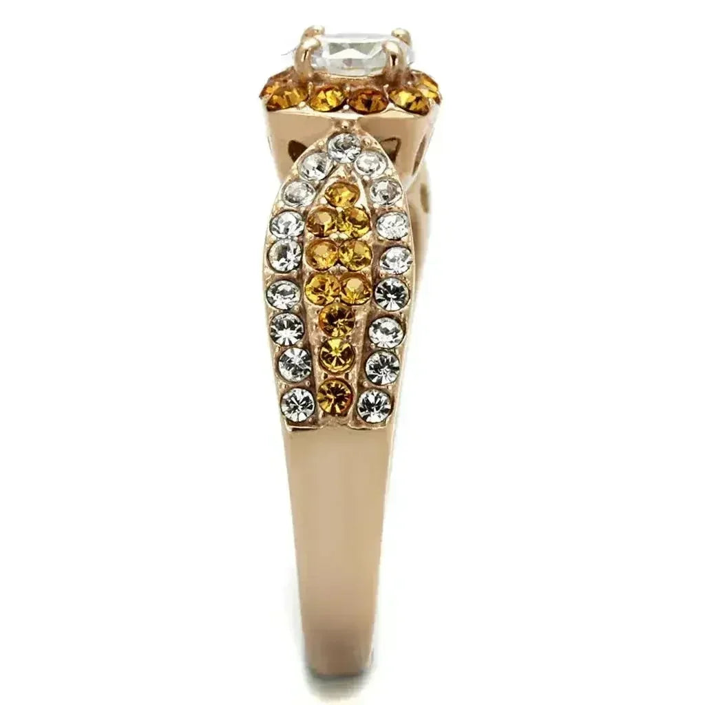 Bague en acier inoxydable or rose - Bijoux solitaires en oxyde de zirconium AAA