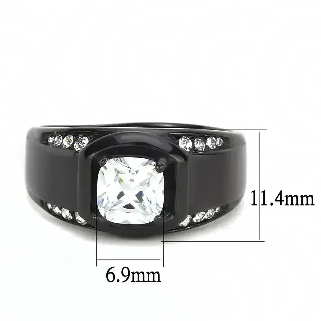 TK3467 - Bague en acier inoxydable noir (placage ionique) avec oxyde de zirconium de qualité AAA