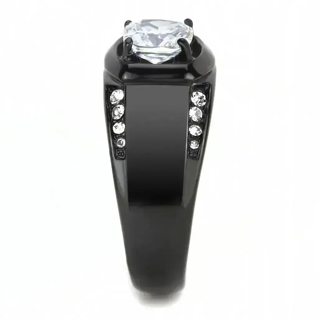 TK3467 - Bague en acier inoxydable noir (placage ionique) avec oxyde de zirconium de qualité AAA