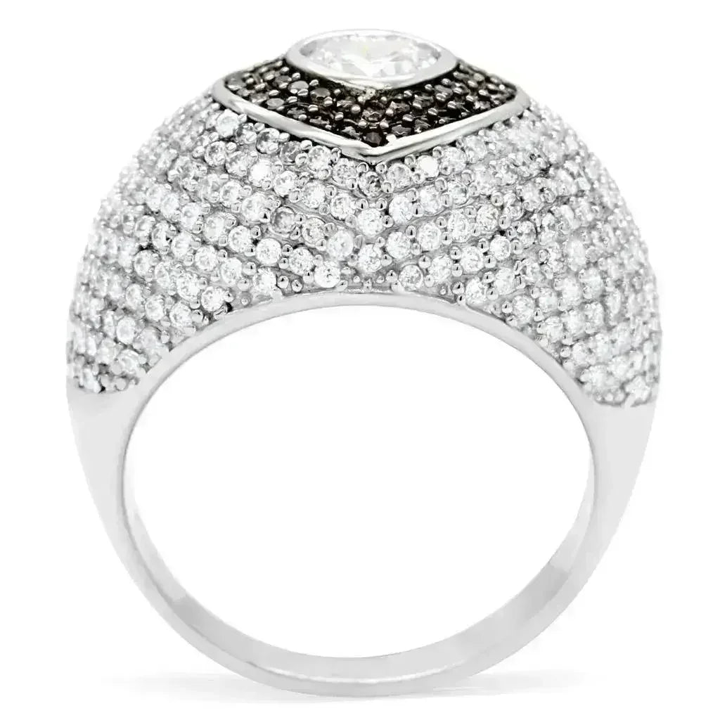 TS022 Bague en argent sterling avec rhodium et ruthénium – Pièce maîtresse en zircone cubique AAA brune
