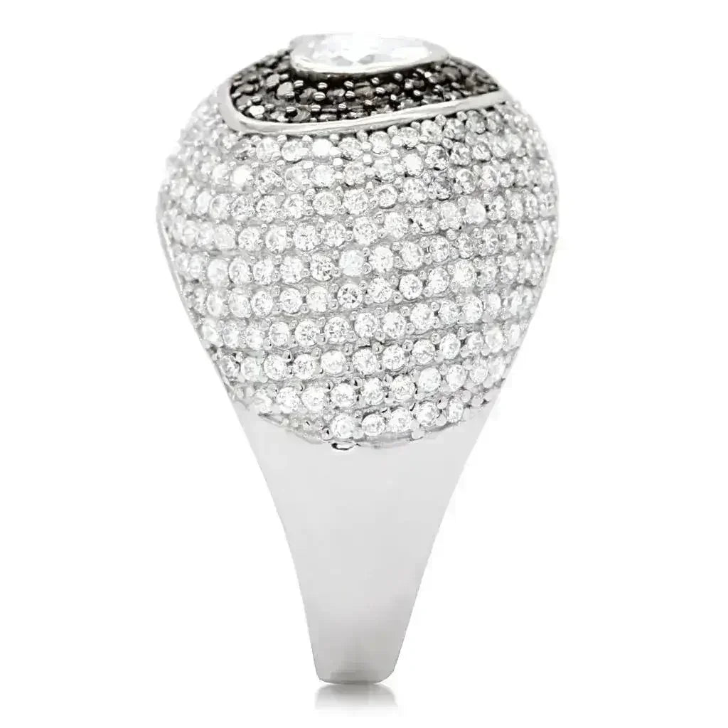 TS022 Bague en argent sterling avec rhodium et ruthénium – Pièce maîtresse en zircone cubique AAA brune
