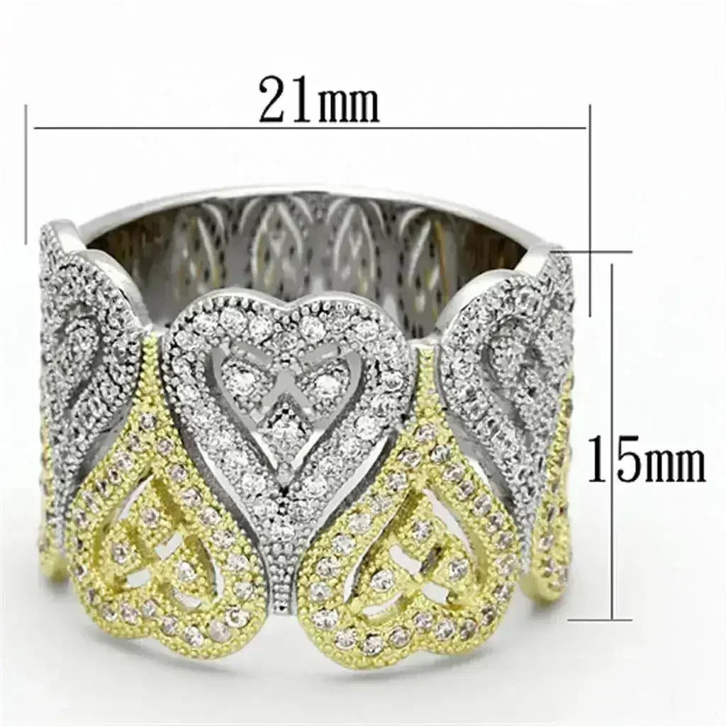 Bague en argent sterling TS126 plaqué or et rhodium – Zircone cubique champagne AAA