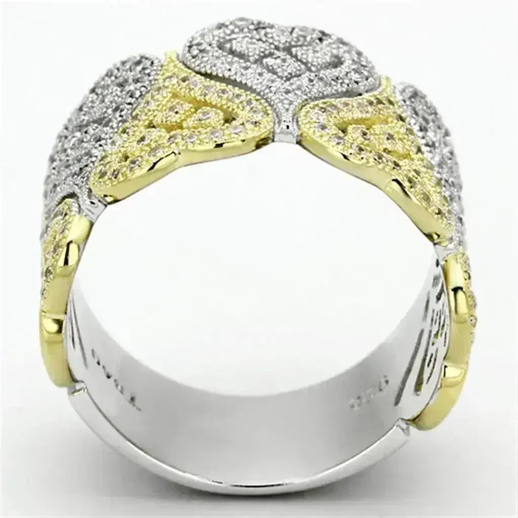 Bague en argent sterling TS126 plaqué or et rhodium – Zircone cubique champagne AAA