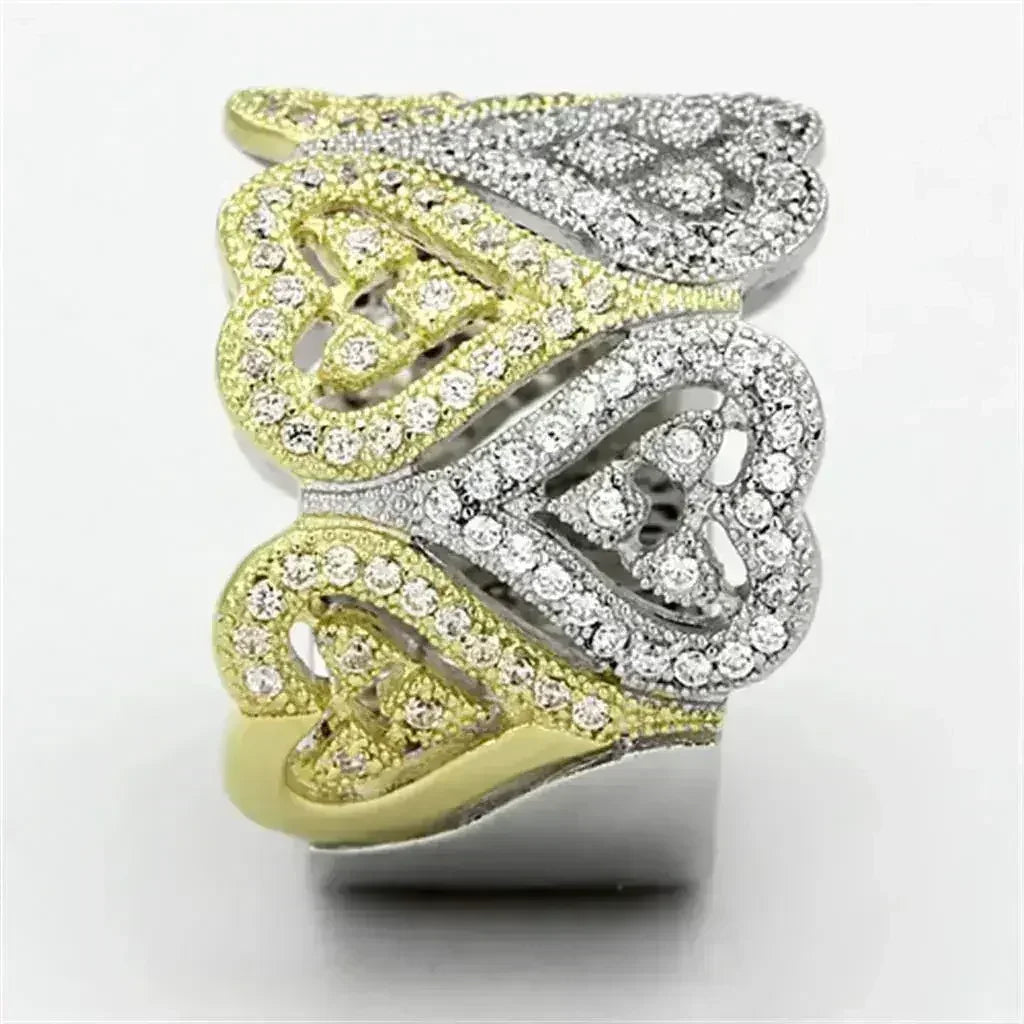 Bague en argent sterling TS126 plaqué or et rhodium – Zircone cubique champagne AAA