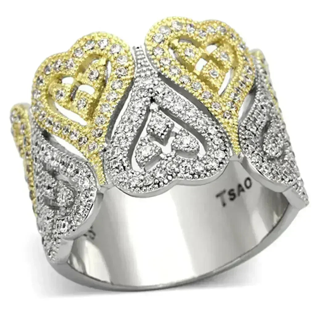 Bague en argent sterling TS126 plaqué or et rhodium – Zircone cubique champagne AAA