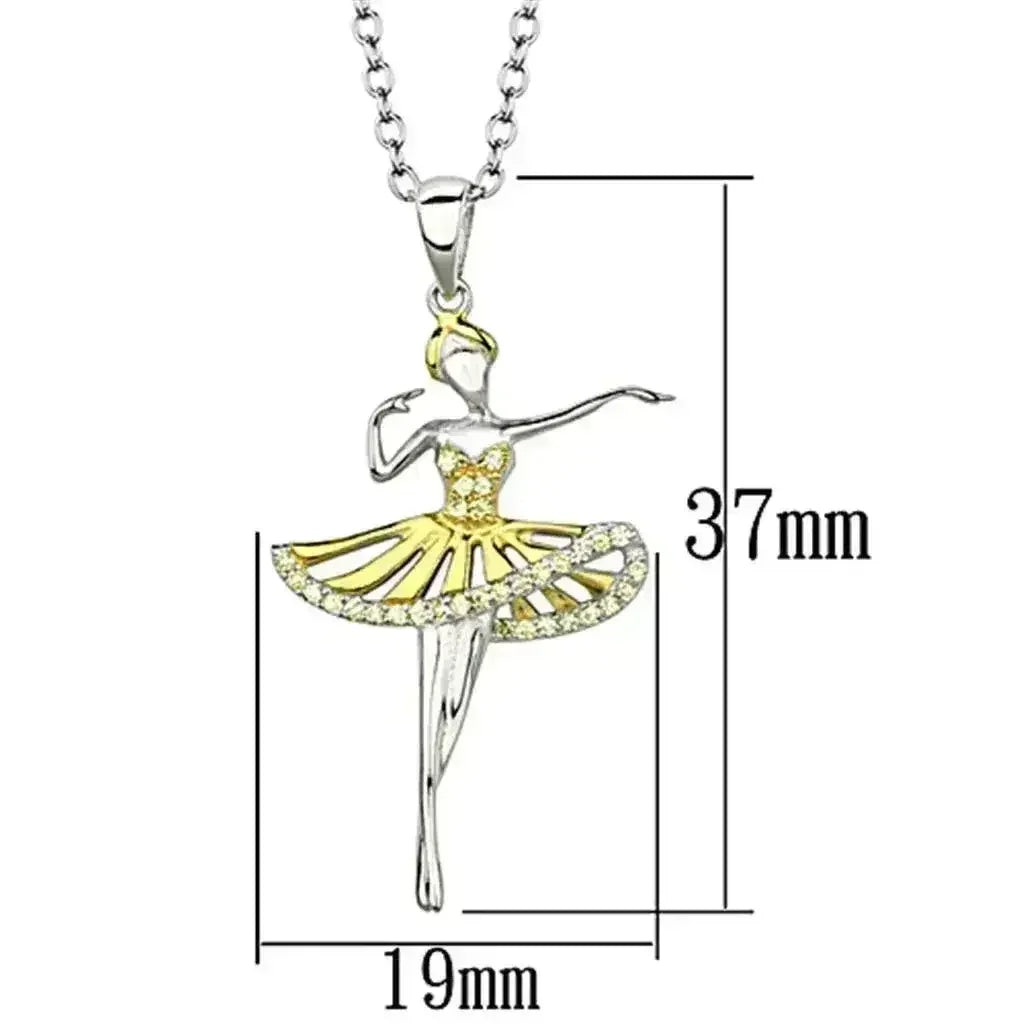 TS156 - Pendentif chaîne en argent sterling 925 plaqué or et rhodium avec pierres AAA