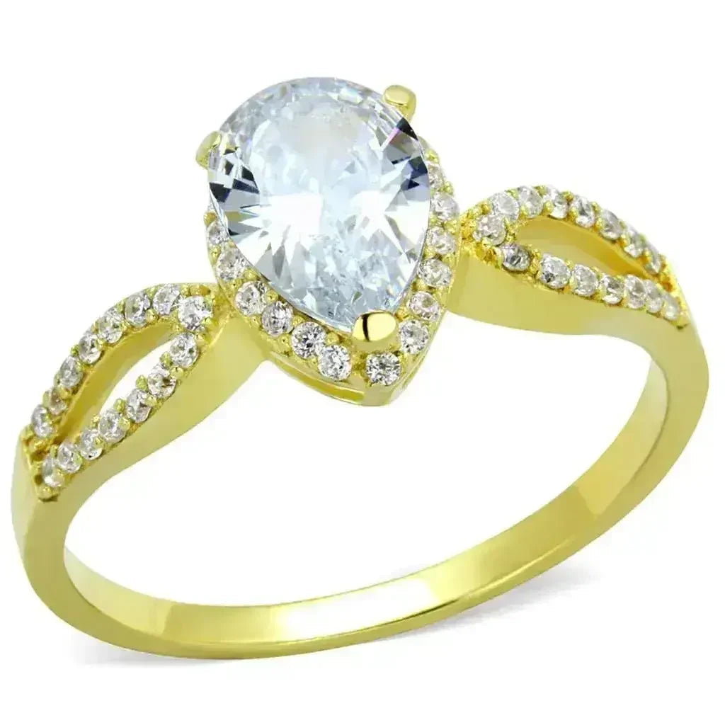 Bague en or et argent sterling TS248 – Solitaire CZ transparent de qualité AAA