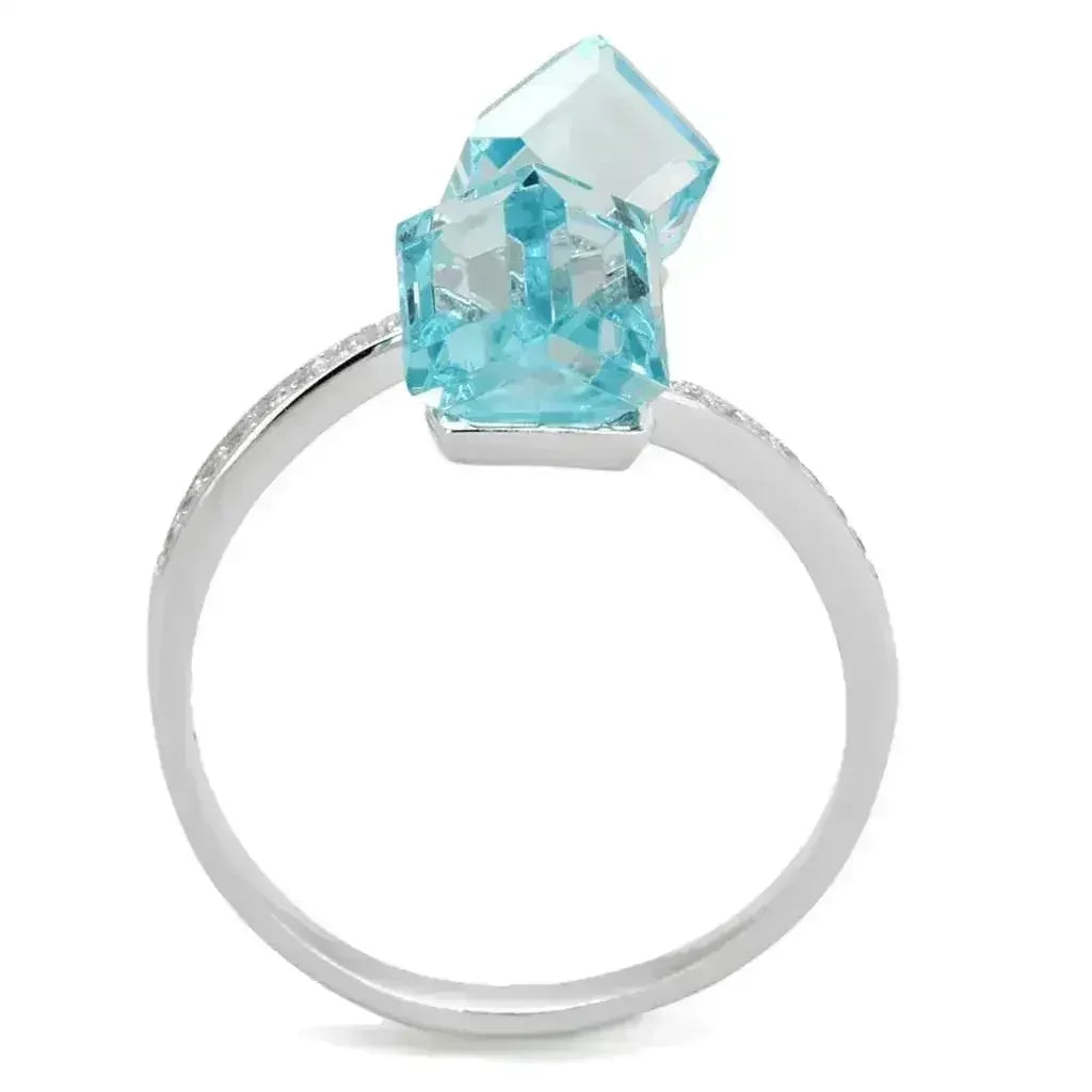 Bague en argent sterling rhodié TS317 – CZ bleu marine AAA