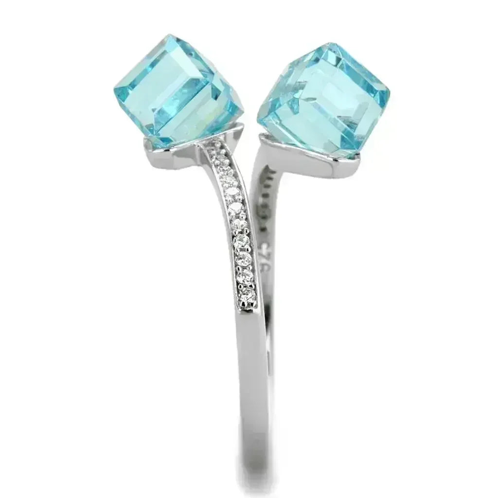 Bague en argent sterling rhodié TS317 – CZ bleu marine AAA