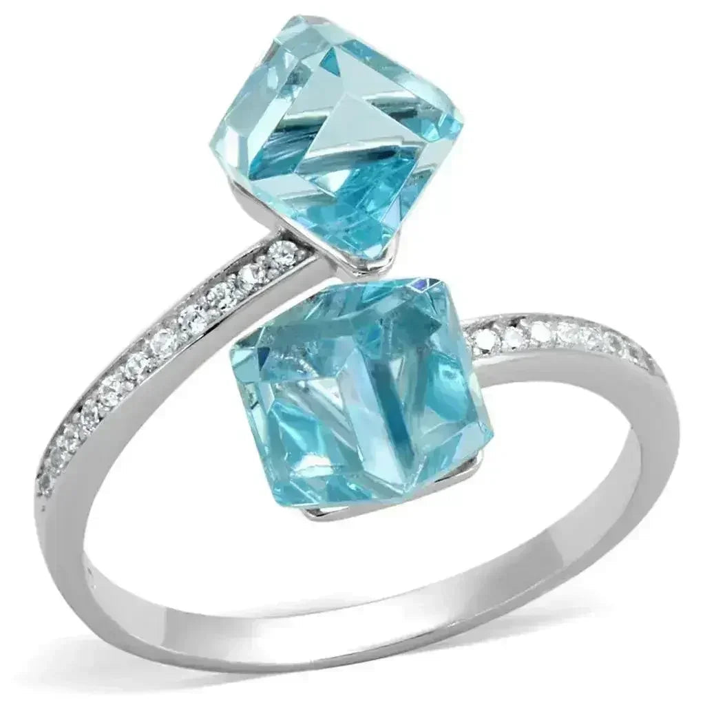 Bague en argent sterling rhodié TS317 – CZ bleu marine AAA