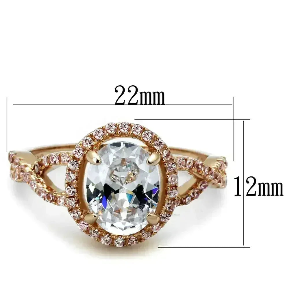 Bague en argent sterling TS489 couleur or rose – Solitaire CZ transparent AAA
