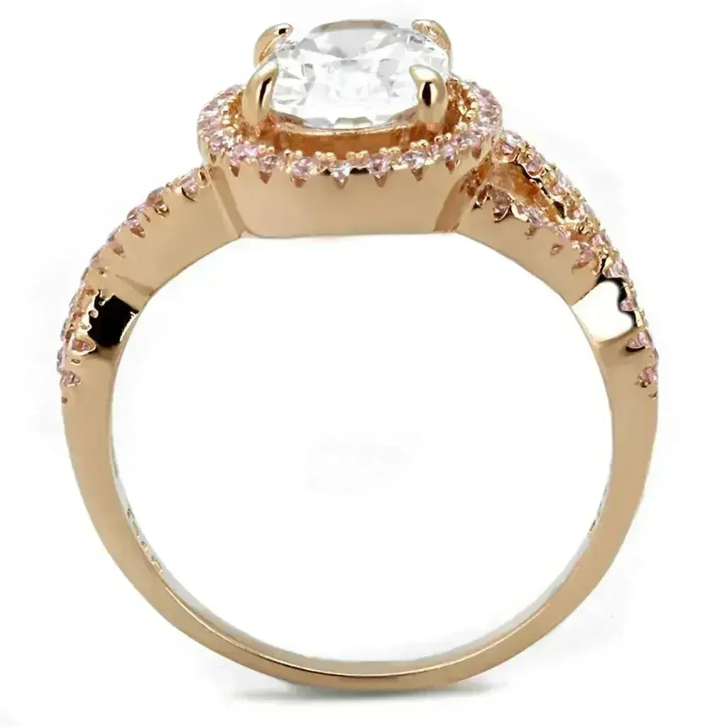 Bague en argent sterling TS489 couleur or rose – Solitaire CZ transparent AAA