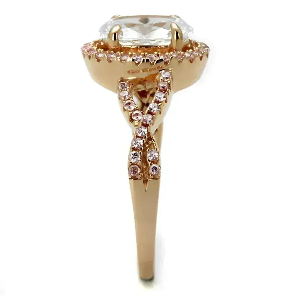 Bague en argent sterling TS489 couleur or rose – Solitaire CZ transparent AAA