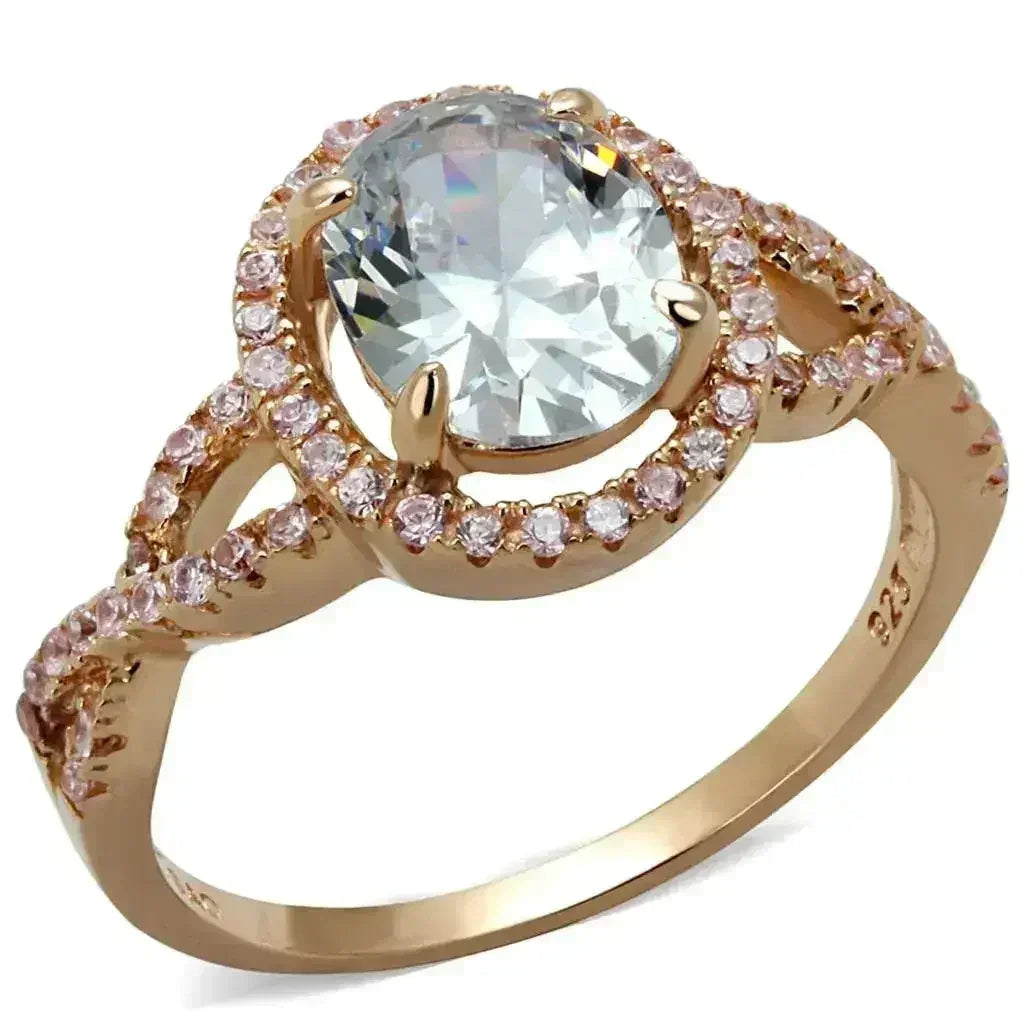 Bague en argent sterling TS489 couleur or rose – Solitaire CZ transparent AAA