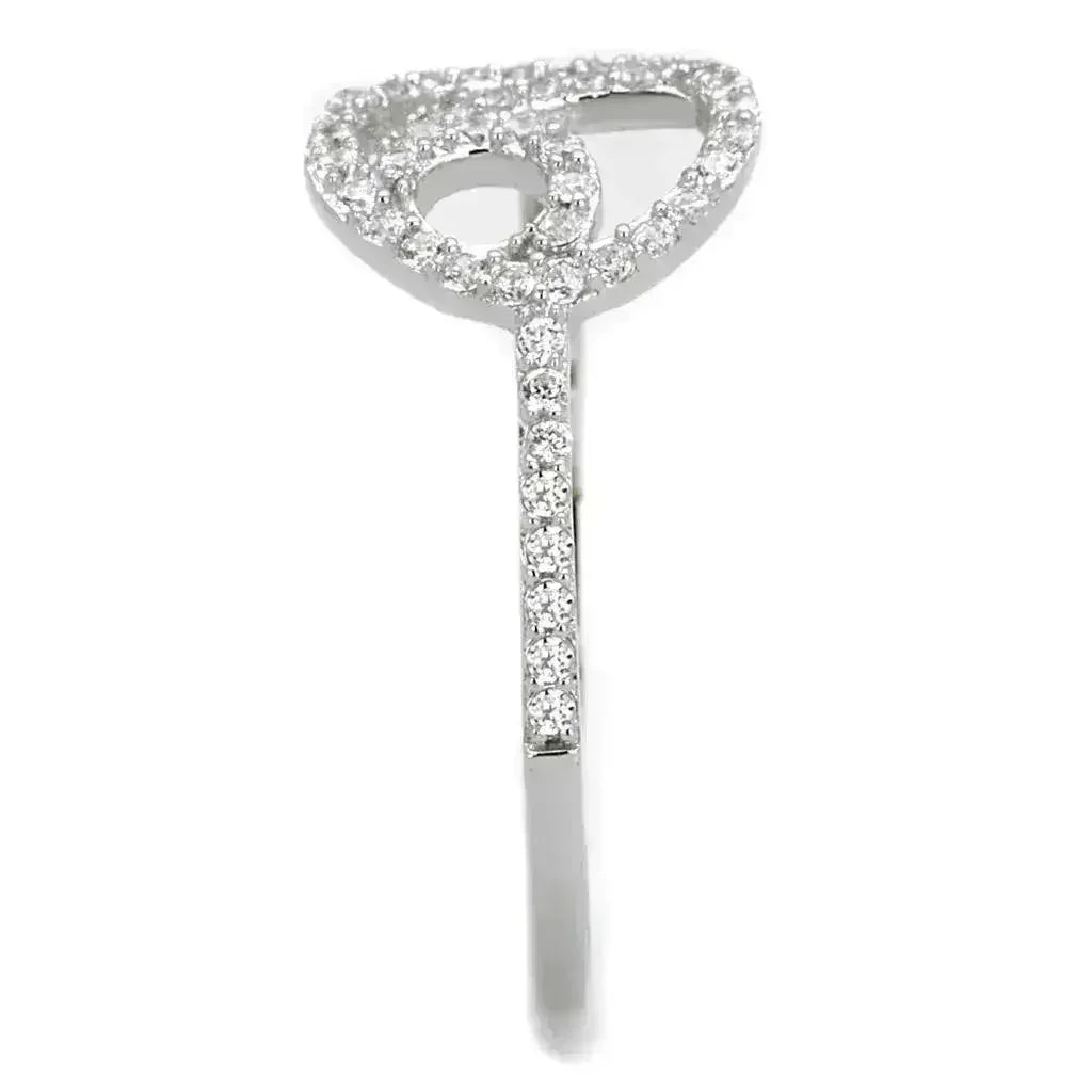 Bague en argent sterling rhodié TS519 – Solitaire en oxyde de zirconium transparent AAA