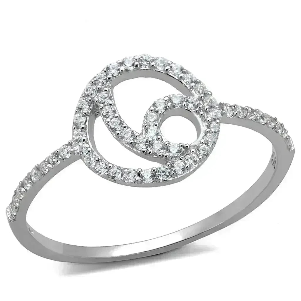 Bague en argent sterling rhodié TS519 – Solitaire en oxyde de zirconium transparent AAA