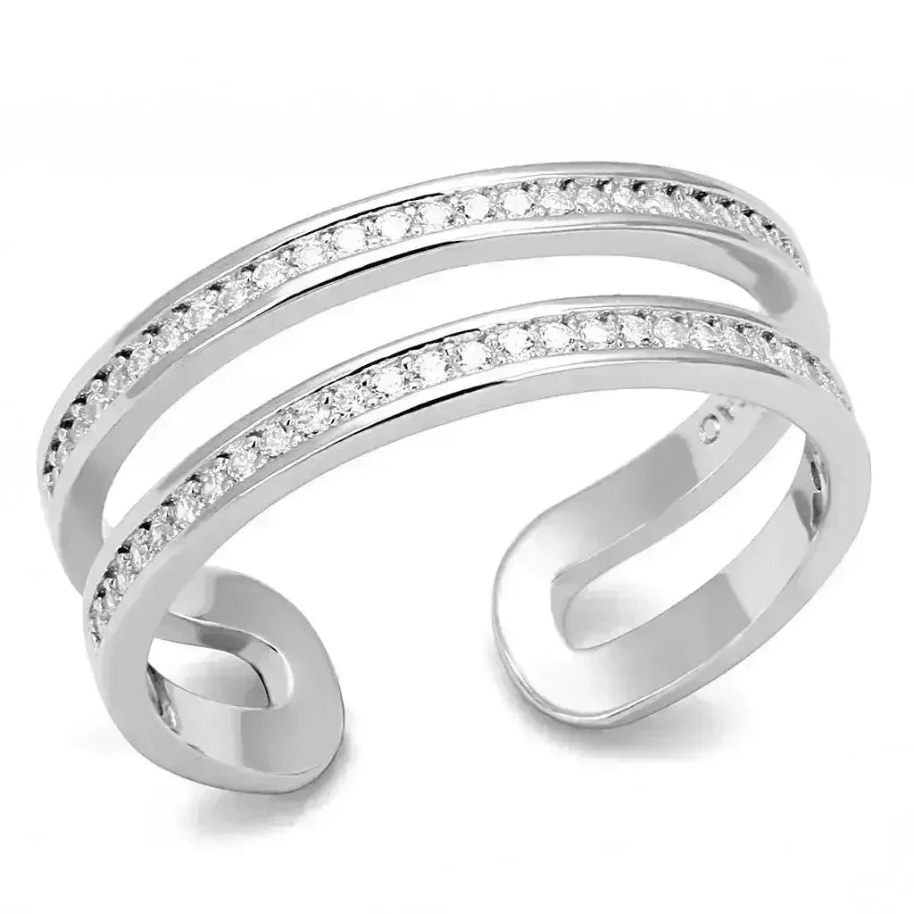 Bague solitaire TS605 en argent sterling rhodié – zircon cubique transparent AAA