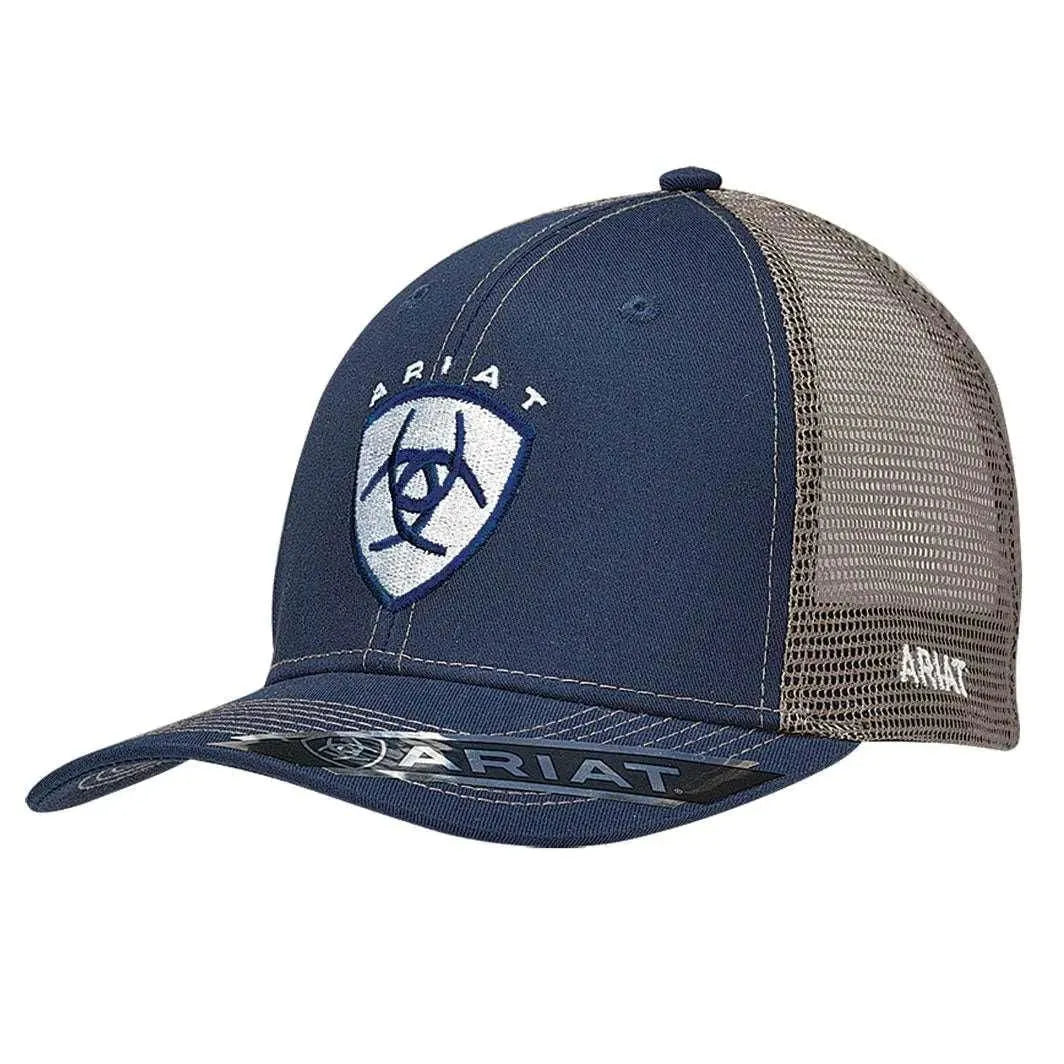 Casquette trucker ARIAT Blanche Broderie Écusson (Marine/Beige)