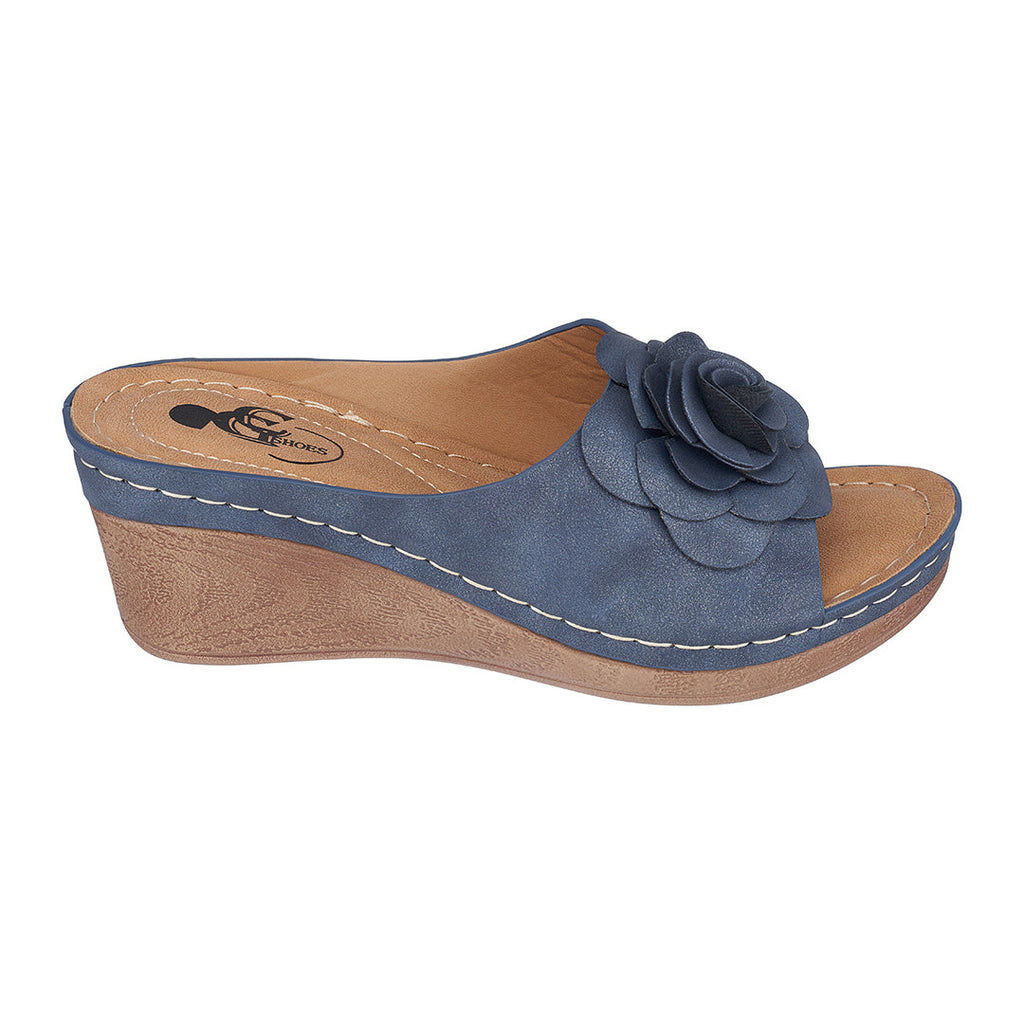 Sandales compensées Tokyo bleu marine pour femme
