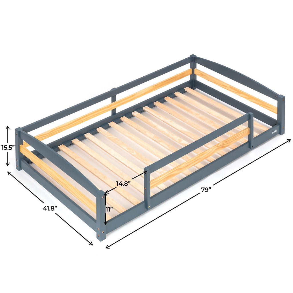 Lit au sol double pour enfants avec barrières de sécurité - Inspiré Montessori