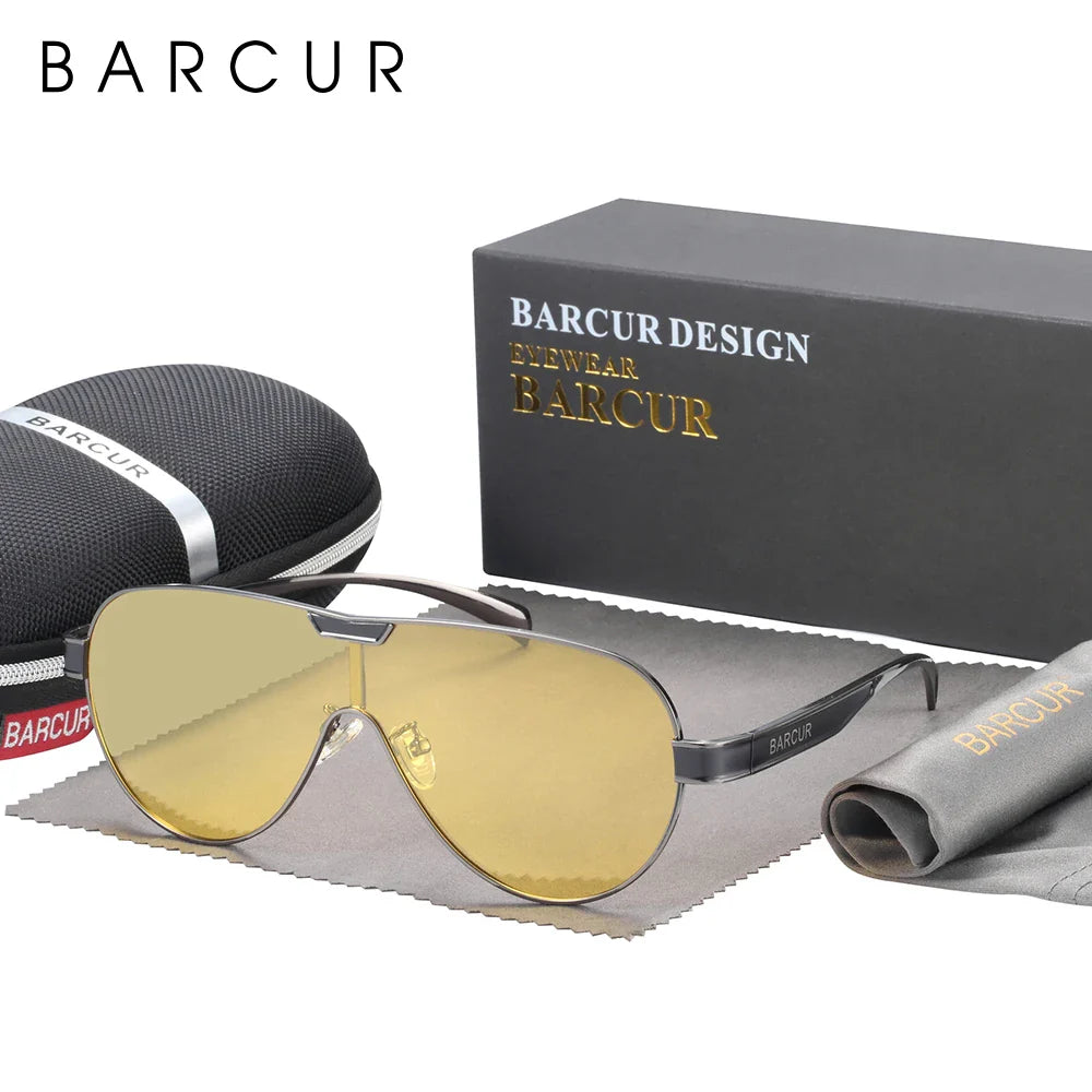 BARCUR Lunettes de soleil polarisées pour hommes Protection UV400 Monture en acier inoxydable Forme spéciale Accessoire pour lunettes pour hommes