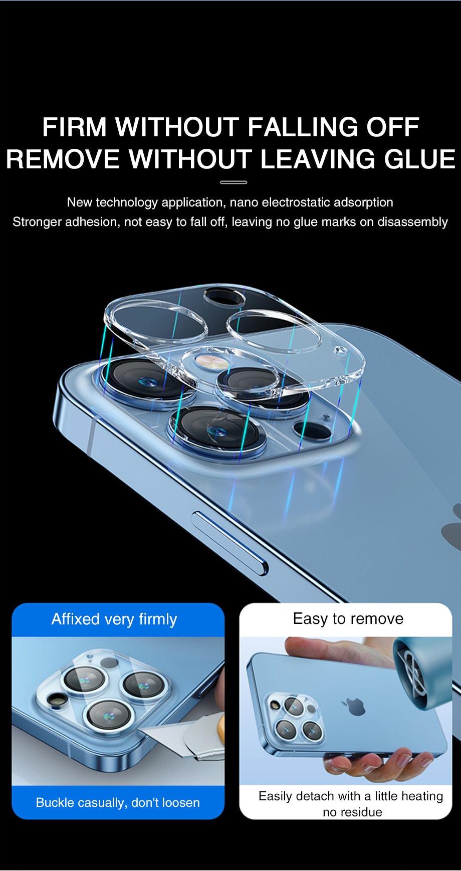 Verre trempé pour objectif d'appareil photo 9D pour iPhone 14 13 12 11 Pro Max Mini Protection d'écran XR X XS Max 7 8 Plus SE 2020 Verre de protection anti-rayures Protecteur d'appareil photo en verre trempé
