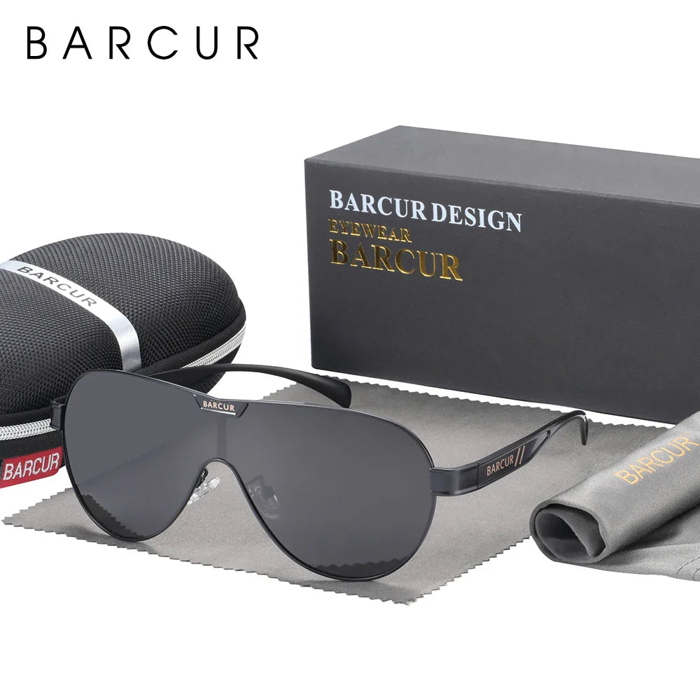 BARCUR Lunettes de soleil polarisées pour hommes Protection UV400 Monture en acier inoxydable Forme spéciale Accessoire pour lunettes pour hommes