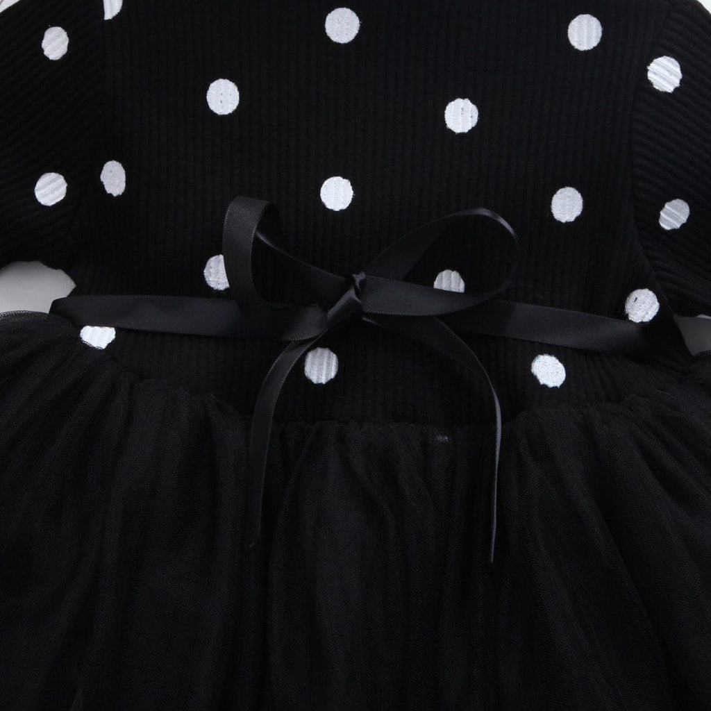 Robe de princesse à manches longues pour bébé fille, vêtements pour nouveau-né, avec nœud et pois, tutu, robe de soirée, vêtements pour bébé fille, style élégant