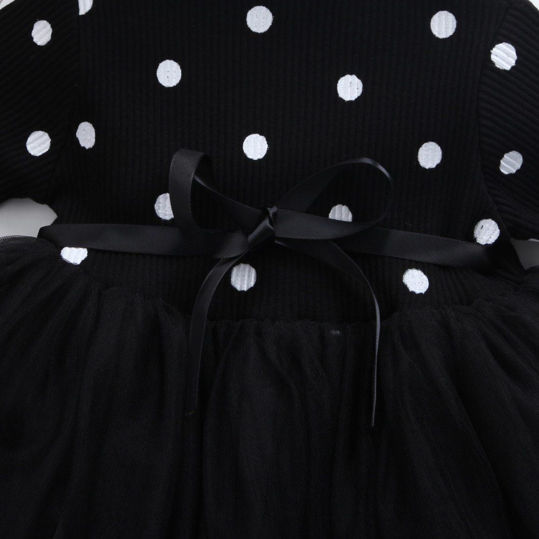Robe de princesse à manches longues pour bébé fille, vêtements pour nouveau-né, avec nœud et pois, tutu, robe de soirée, vêtements pour bébé fille, style élégant