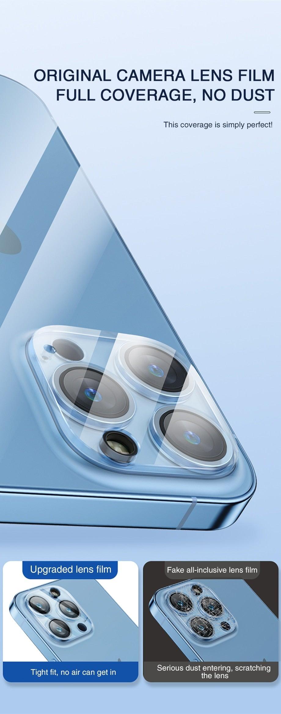 Verre trempé pour objectif d'appareil photo 9D pour iPhone 14 13 12 11 Pro Max Mini Protection d'écran XR X XS Max 7 8 Plus SE 2020 Verre de protection anti-rayures Protecteur d'appareil photo en verre trempé