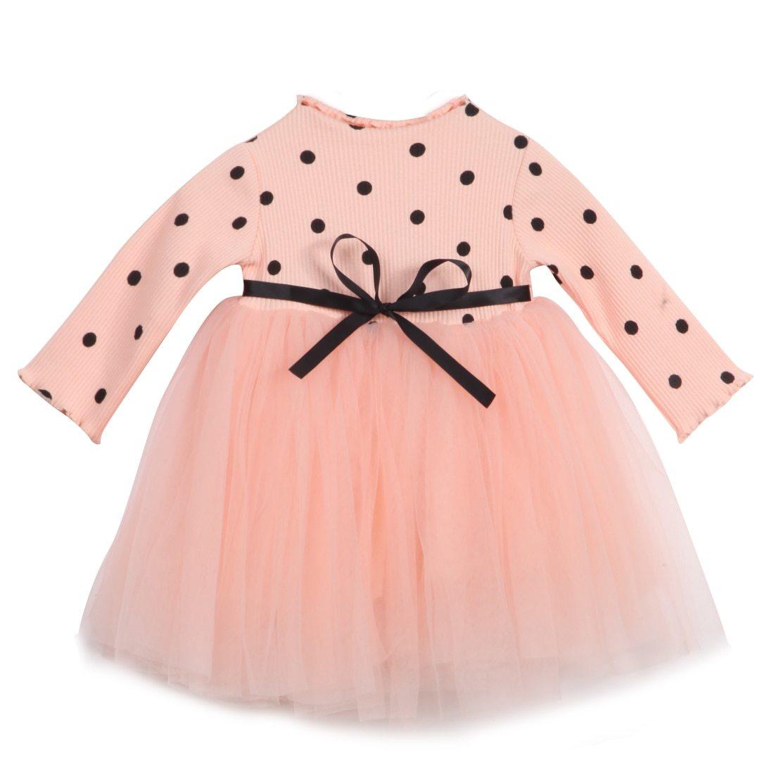 Robe de princesse à manches longues pour bébé fille, vêtements pour nouveau-né, avec nœud et pois, tutu, robe de soirée, vêtements pour bébé fille, style élégant