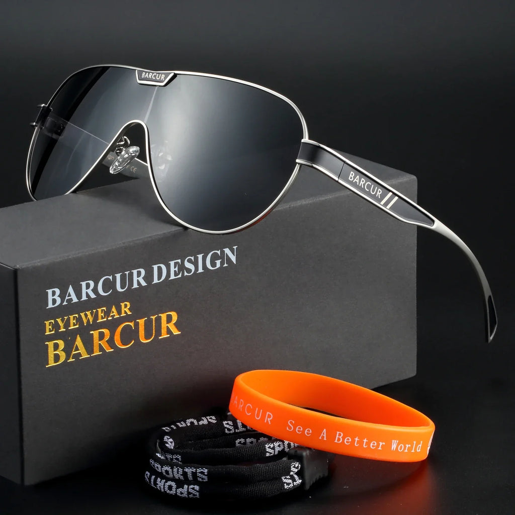 BARCUR Lunettes de soleil polarisées pour hommes Protection UV400 Monture en acier inoxydable Forme spéciale Accessoire pour lunettes pour hommes