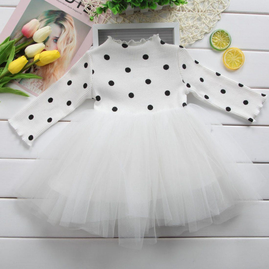 Robe de princesse à manches longues pour bébé fille, vêtements pour nouveau-né, avec nœud et pois, tutu, robe de soirée, vêtements pour bébé fille, style élégant