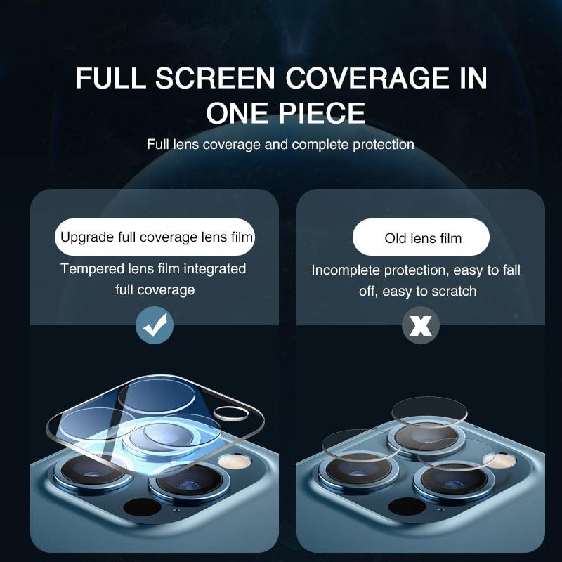 Verre trempé pour objectif d'appareil photo 9D pour iPhone 14 13 12 11 Pro Max Mini Protection d'écran XR X XS Max 7 8 Plus SE 2020 Verre de protection anti-rayures Protecteur d'appareil photo en verre trempé