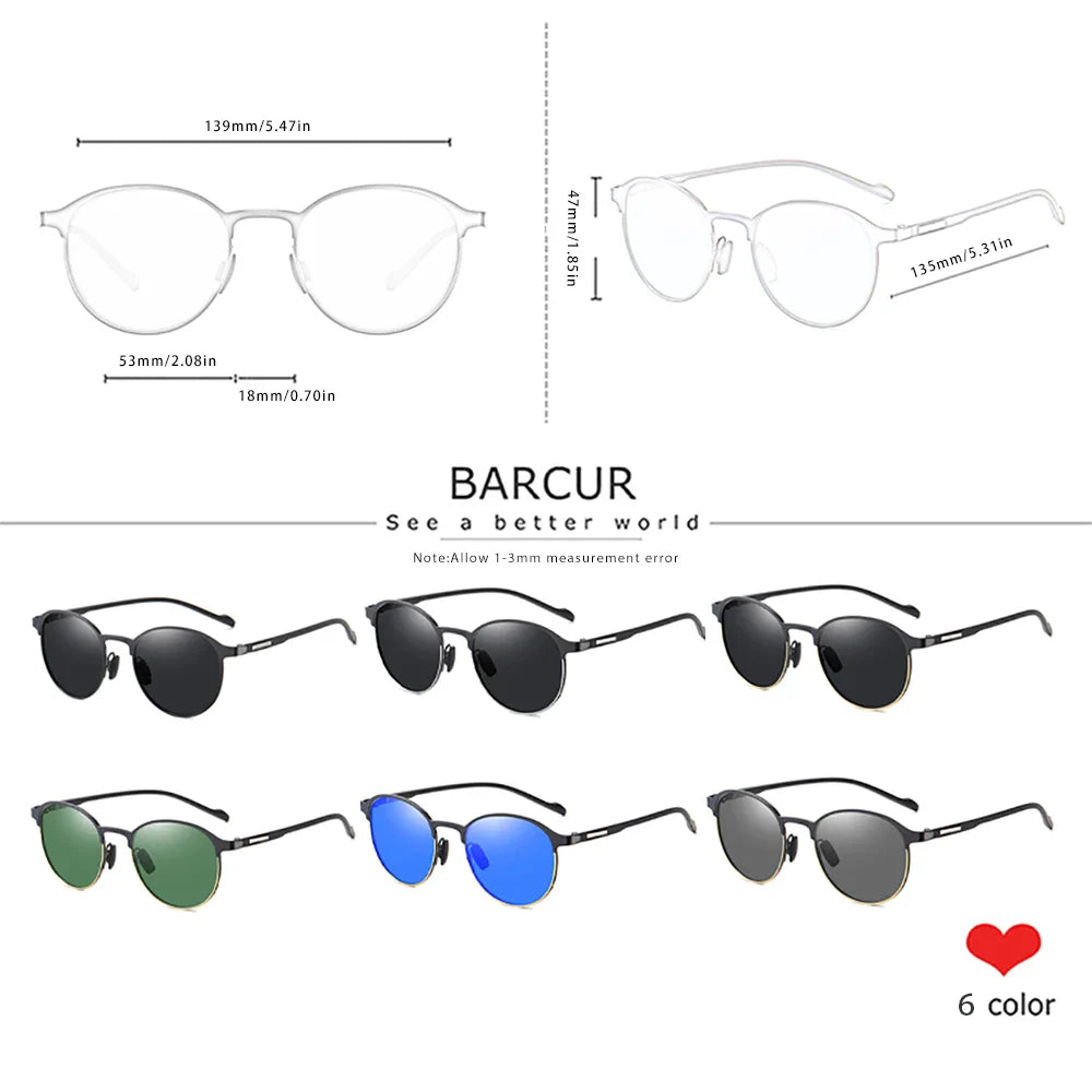 BARCUR Lunettes de soleil tendance pour femmes, monture ronde polarisée – Lunettes de soleil élégantes et intemporelles pour la conduite et le style décontracté – Protection UV400, verres antireflets