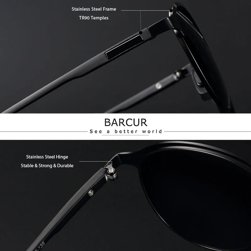 BARCUR Lunettes de soleil tendance pour femmes, monture ronde polarisée – Lunettes de soleil élégantes et intemporelles pour la conduite et le style décontracté – Protection UV400, verres antireflets