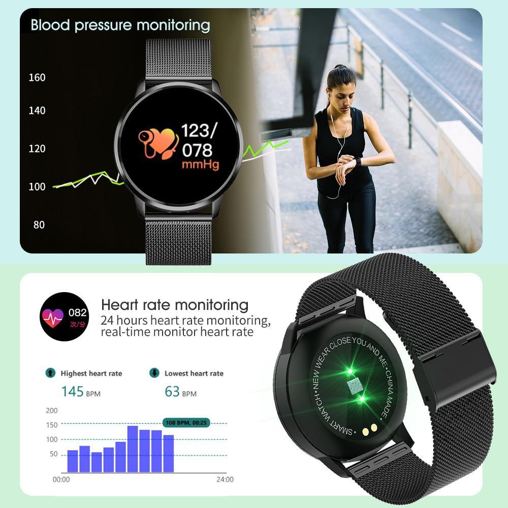 Montre Intelligente Tendance Luxe avec Écran LED Couleur Smartwatch Femme Moniteur de Fréquence Cardiaque Suivi d'Activité Physique