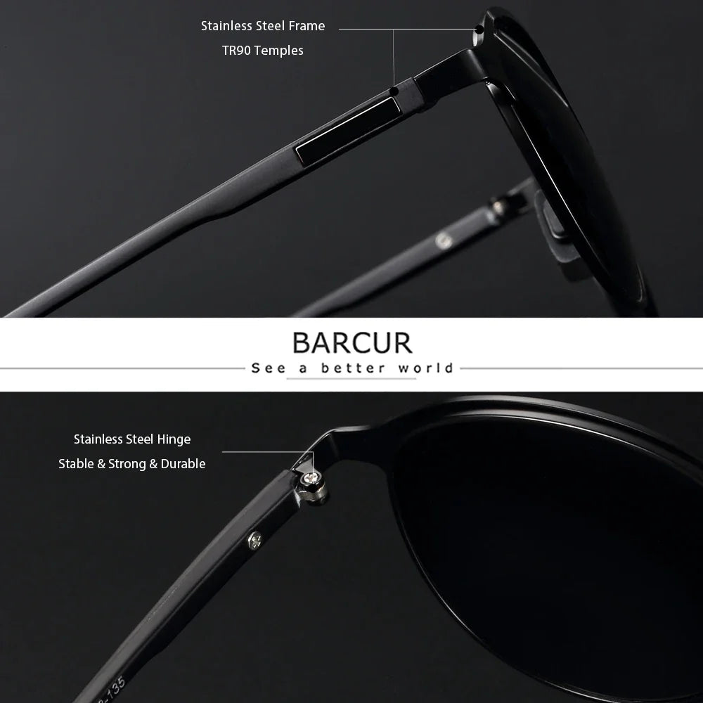 BARCUR Lunettes de soleil tendance pour femmes, monture ronde polarisée – Lunettes de soleil élégantes et intemporelles pour la conduite et le style décontracté – Protection UV400, verres antireflets