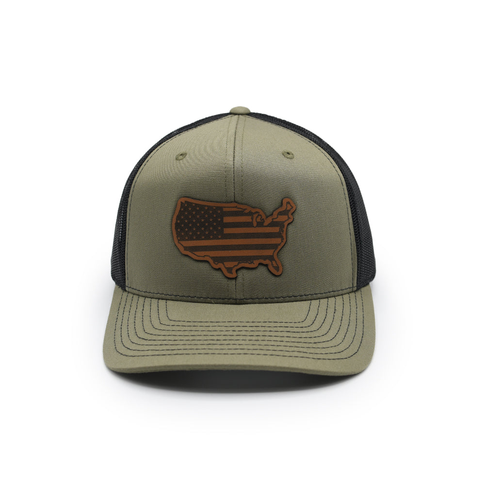 Casquette en cuir avec drapeau américain