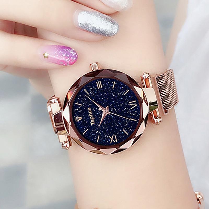 Nouvelles montres de luxe STEVVEX pour femme, montre-bracelet à quartz à ciel étoilé magnétique, style tendance pour femmes et jeunes filles