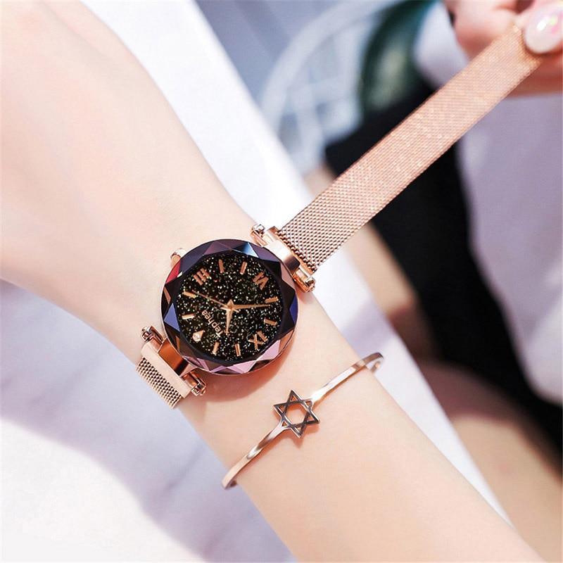 Nouvelles montres de luxe STEVVEX pour femme, montre-bracelet à quartz à ciel étoilé magnétique, style tendance pour femmes et jeunes filles