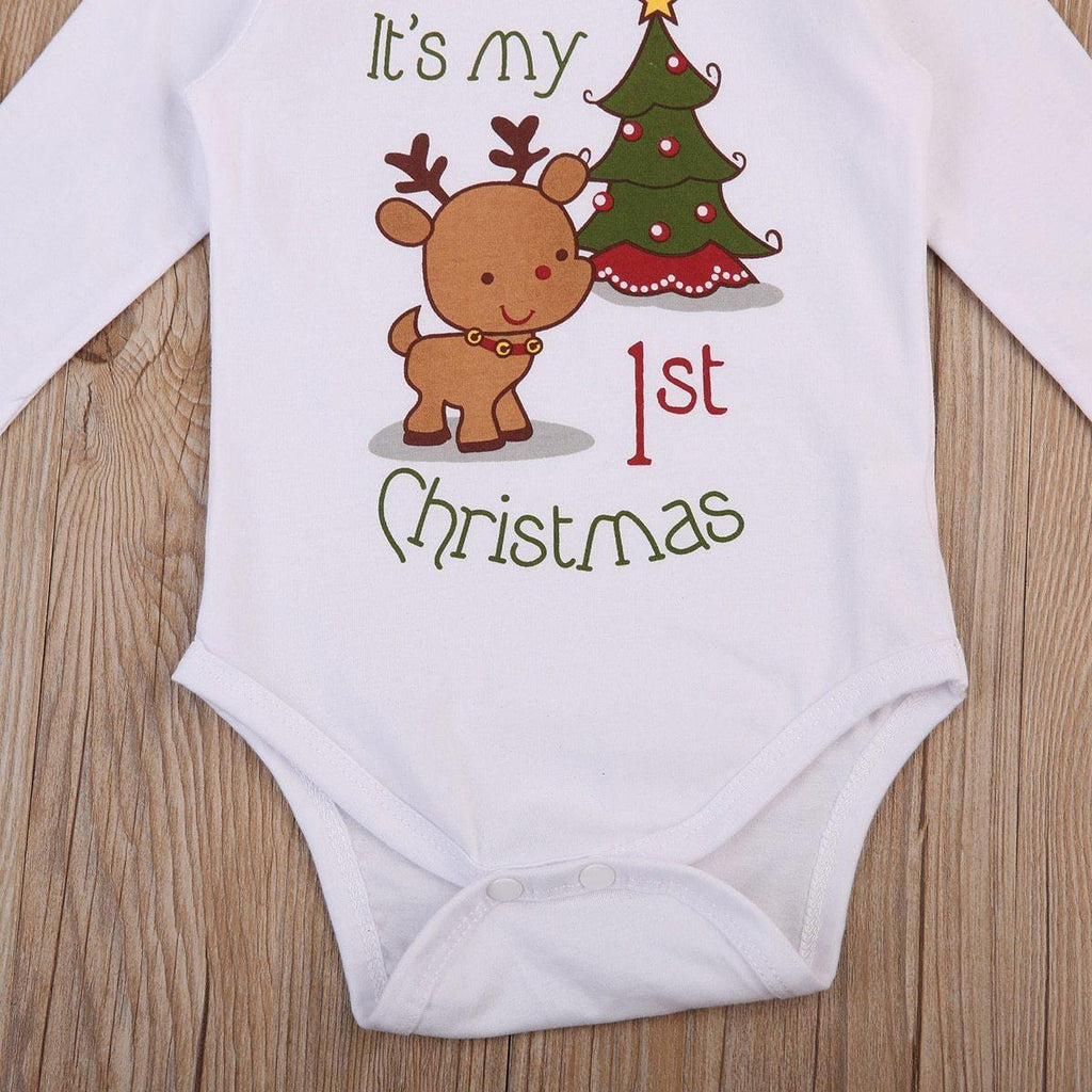 Grenouillère à manches longues avec imprimé de cerf et d'arbre de Noël pour bébés garçons et filles